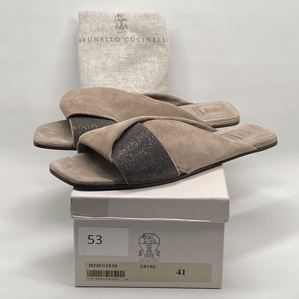 Brunello Cucinelli Monili-Embroidered Suede Slides size 41 - Picture 9 of 11
